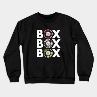 Box Box Box F1 Tyre Compound White Text Design Crewneck Sweatshirt